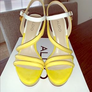 Aldo Yellow and White Platform Sandals